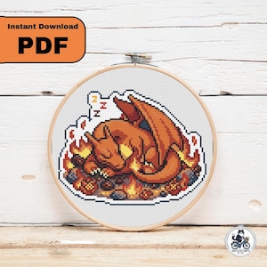 Sleeping Charizard Cross Stitch Downloadable Pattern