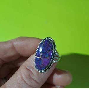 Purple Copper Turquoise Ring, Oval Turquoise Ring, Boho Ring, Birthstone Ring, 925 Sterling Silver Ring, Statement Ring, Handmade Ring, Gift