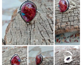 Pink Oyster Copper Turquoise, Solid 925 Sterling, Silver Ring For Women, Handmade Ring, Spiny Oyster Ring, Anniversary Gift, Gift For Her