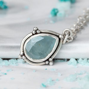 Aquamarine Necklace, Teardrop Pendant, 925 Sterling Silver Necklace for Women, Handmade Pendant, Boho Stone Gemstone Necklace, Gift For Her