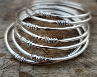 Thick West Indian Bangles, Set Of 7 Bangles, Sterling Silver Bangles, Bangles, West Indian Silver Bangles, Silver Boho bangles for women