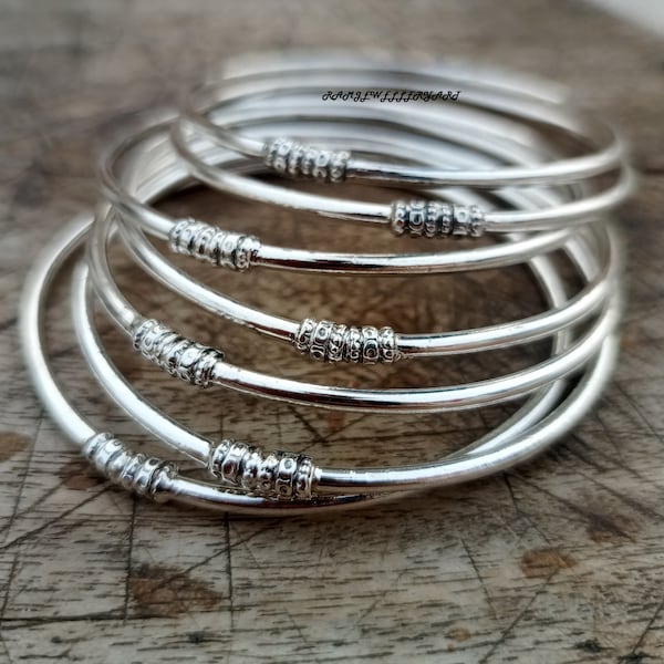 Thick West Indian Bangles, Set Of 7 Bangles, Sterling Silver Bangles, Bangles, West Indian Silver Bangles, Silver Boho bangles for women