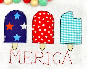 Popsicle Trio Bean Stitch Applique Embroidery Design | Embroidery Machine Digital File | 5 sizes | Summer Bean Stitch Outline