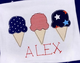 Ice cream Cone Trio Bean Stitch Applique Embroidery Design | Bundle of Three | Summer Sketch | Embroidery Machine Quick Stitch | 4 sizes