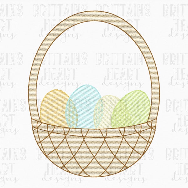 Gingham Style Easter Basket with Bow  Sketch Embroidery Machine Design File Quick Stitch 4x4 5x7 8x8 6x10