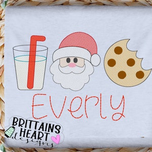Santa Claus Milk and Cookies Trio Embroidery Design Machine File | Quick Light Fill bean stitch Three in a Row Happy Holidays Winter Bundle