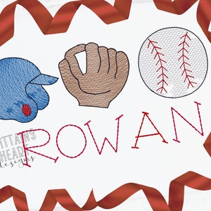 Baseball Trio Bundle Light fill Bean Umriss Stickdatei | Baseball Helm Handschuh |. Baseball Skizze | Frühling Sommer Digitaler Download