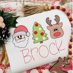 Diseño de bordado con boceto de trío de renos y árbol de Navidad de Papá Noel de 5 x 7, 6 x 10 y 8 x 12