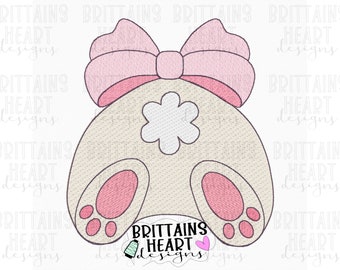 Bunny Tail with bow quickstitch machine embroidery design Easter Egg Hunt Hoppy Easter Rabbit 4x4 5x7 8x8 6x10 Spring Girl Design