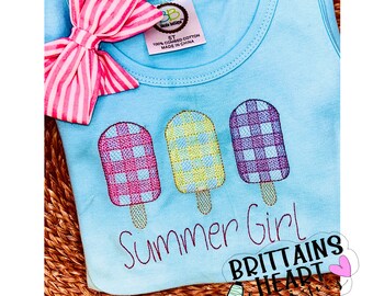 Gingham Popsicles Trio Sketch | Light Plaid Fill with Bean Stitch Outline | Summer Embroidery Design File | Instant Digital Download