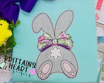 Bunny Tail Applique Machine Embroidery Design with Bow (Digital Download)