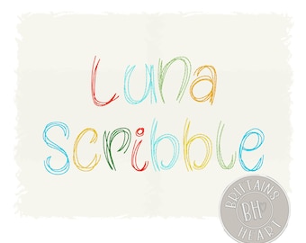 Luna Scribble Embroidery Font: Multicolor Bean Stitch Alphabet (Digital Download)