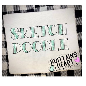 Scribble Sketch Doodle Machine Embroidery Font | Monogram Alphabet Light Fill with Bean Stitch Outline | 4 sizes