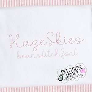 Haze Skies Bean Stitch Script Corsivo Carattere da ricamo Floss Stile di stampa scritto a mano vintage / Maiuscolo e minuscolo / Carattere BX 6 dimensioni