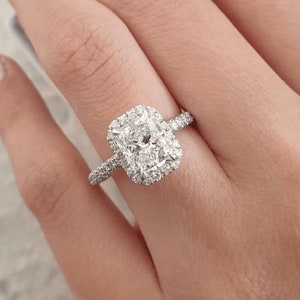 Radiant Cut Engagement Ring, Radiant Cut Engagement Ring, Halo Diamond Engagement Ring, 2.5 Carat Bridal Wedding Ring 14K White Gold Ring