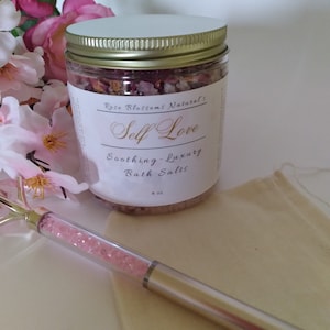 Self-Love Bath Salt Crystals: Rose Petals, Himalayan & Sea Salt (8 oz)