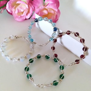 Handmade Wire Wrapped Bracelet with Silver Wire & 8mm Gemstone Beads