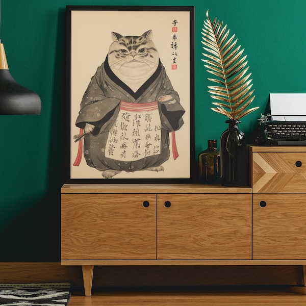 Japanese Cat Print, Matsumoto Hoji style print, Japanese Poster, Printable Wall Art, Funny Animal Print