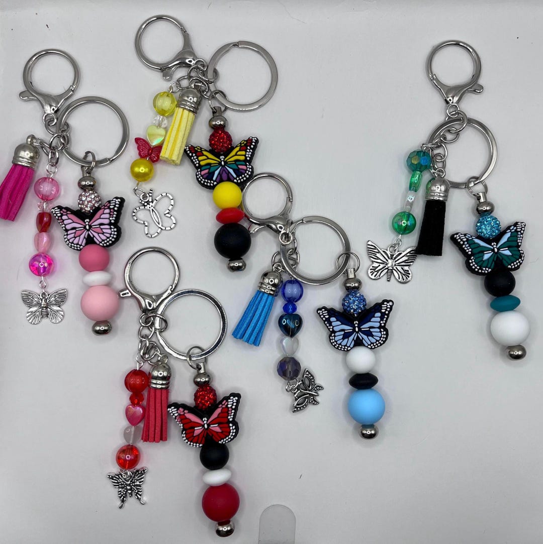 Butterfly Key Rings Silicone Butterfly Key Ring With Glass Bead Dangle, Has a Large Lobster ...