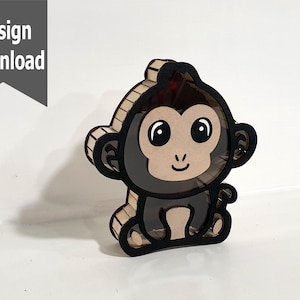 Laser cut wooden piggy bank box cute monkey svg file
