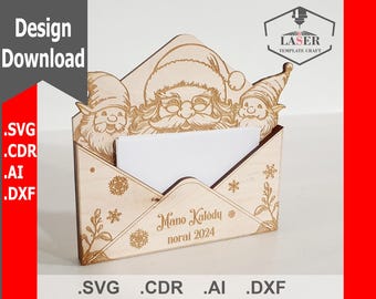 Christmas Santa Letter Envelope Template for Laser Cutting – 4 Unique Designs, Faded Plywood Laser Cut File, DIY Christmas Craft