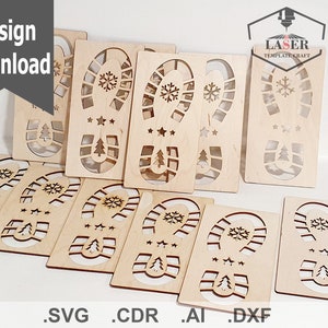 Papai Noel 2 projeta estêncil de pegadas, configuração de véspera de Natal, corte a laser DIY de Natal, svg, arquivos digitais