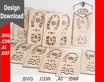 Santa Claus 2 designs Footprints Stencil, Christmas Eve setup, Christmas DIY laser cut, svg, digital files