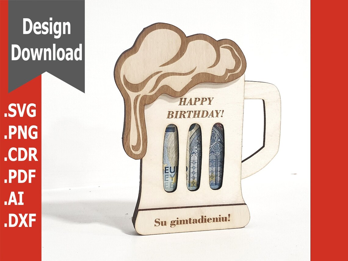 Carte Anniversaire En Bois – Porte-billets Original Bière – Message Humoristique – 12x14 Cm – Cadeau Déco