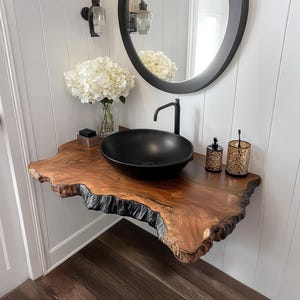 Solid wood vanity floating shelf wall mounted vanity bathroom shelf home decor live edge under sink shelf rustic farmhouse gift sink shelf