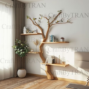 Tree branches wall bookshelf decorations floating mid century bookcase custome home decor