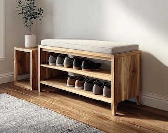 Shoe Storage Bench Wooden Entryway Organizer Rustic Shoe Rack Hidden Compartment Hallway Furniture Shoe Cabinet Handmade Gift Halloween