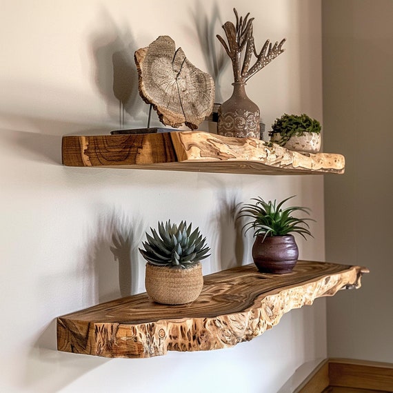 Live Edge Floating Shelf Wall Mounted Bookshelf Shelves On Wall Living Room Decor Floating Shelf