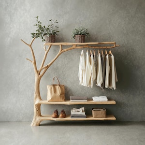 Standing branch wall hanger hanging clothes rack tree branch coat rack with shelf coat hanger wall mount solid wood towel rack home decor