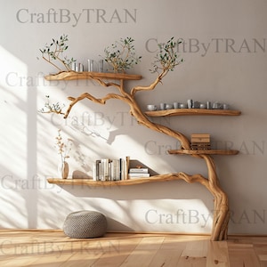 Tree branches wall bookshelf decorations floating mid century bookcase custome home decor