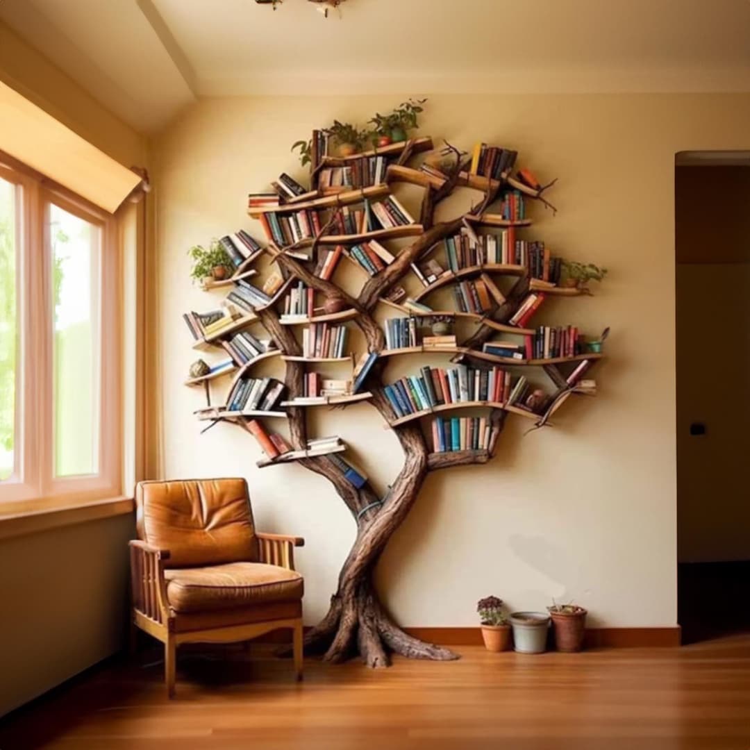 Boekenkast in de vorm van een boom: 13 Planken, 86x25x140cm, Rustiek Bruin | Leen Bakker