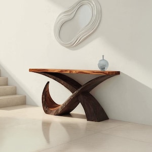 Unique Sculptural Console Table Handmade Solid Wood Modern Design Entryway Decor Statement Home Furniture