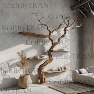 Tree branch floating shelves mid century bookcase solid wood bookcase wood rustic book shelves decorations wall decor