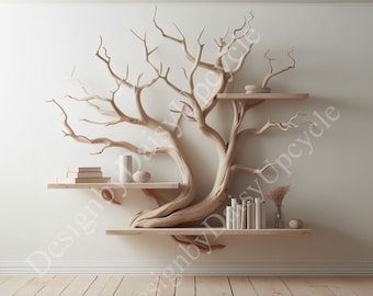 Tree branch bookshelf decor solid wood carving floating bookshelf wall mount driftwood branch shelves on wall art