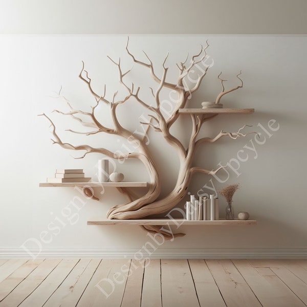 Tree branch bookshelf decor solid wood carving floating bookshelf wall mount driftwood branch shelves on wall art