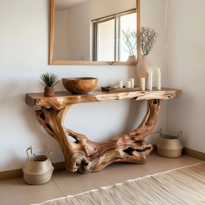 Narrow console table solid wood console table live edge side table farmhouse table rustic home decor