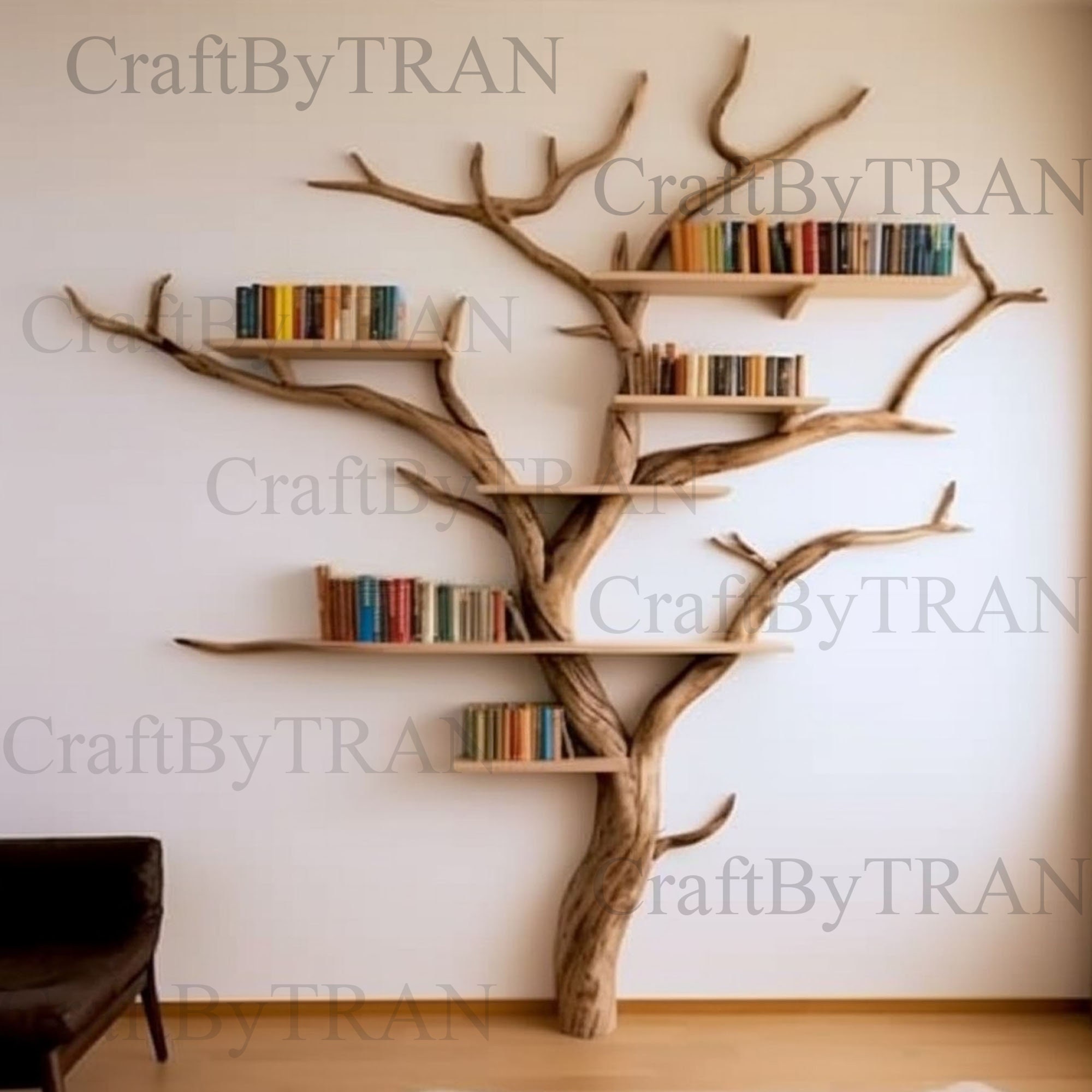 送料無料 ツリーブックシェルフ装飾 無垢材彫刻 フローティング本棚