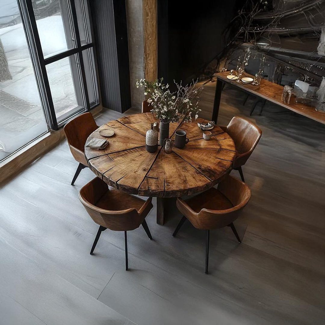 Custom Solid Wood Dining Table Kitchen Round Table Wood Table, Walnut ...