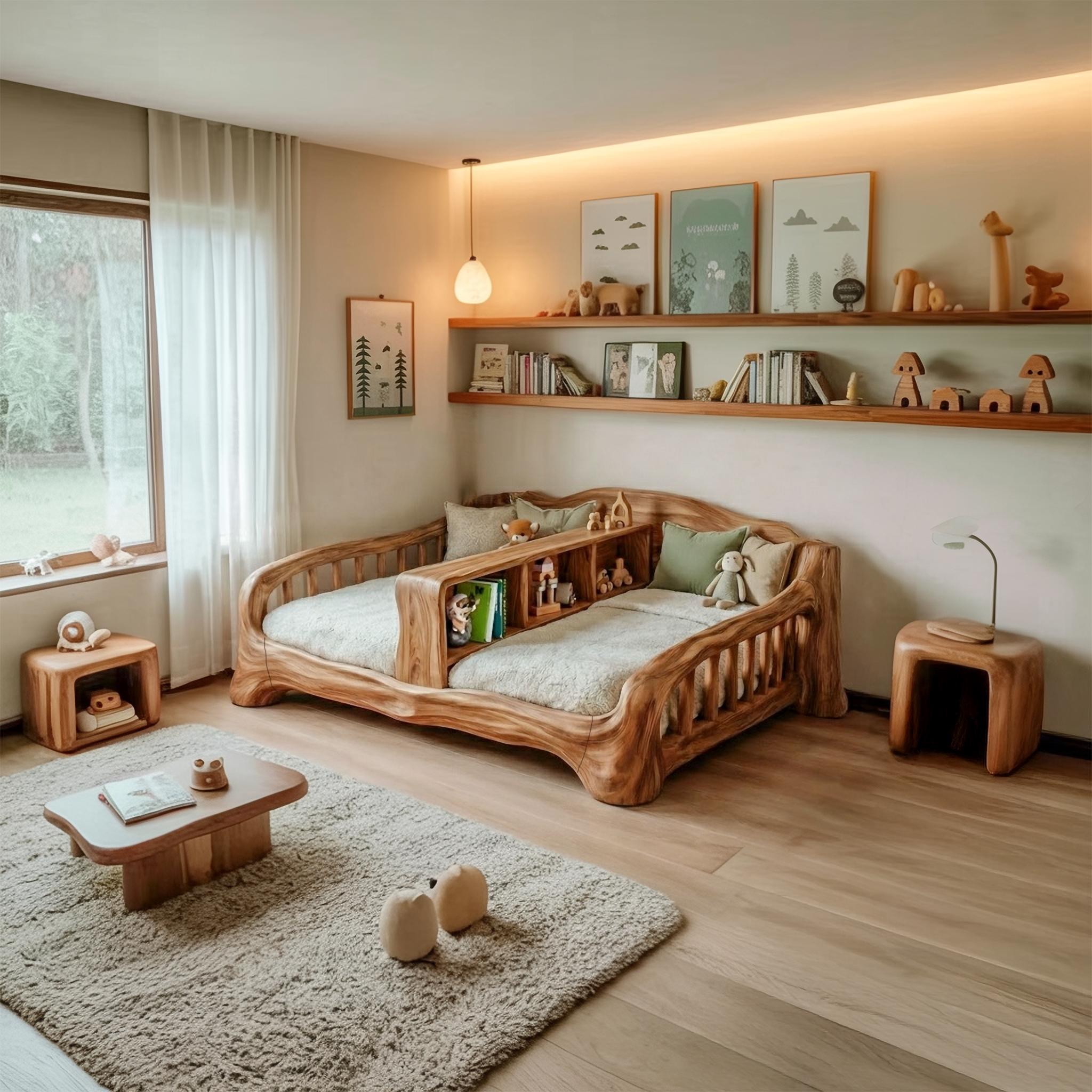 Kids Bed Wooden Bed Frame Montessori Floor Bed Handmade Furniture for ...