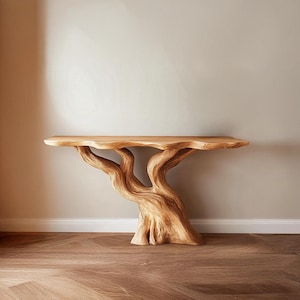 Natural Solid Wood Console Table Handmade Rustic Entryway Table Driftwood Design Farmhouse Furniture Unique Home Decor Statement Piece