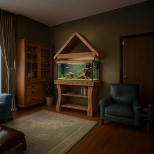 Custom wooden aquarium stand with roof design unique fish tank furniture handcrafted living room decor & housewarming gift