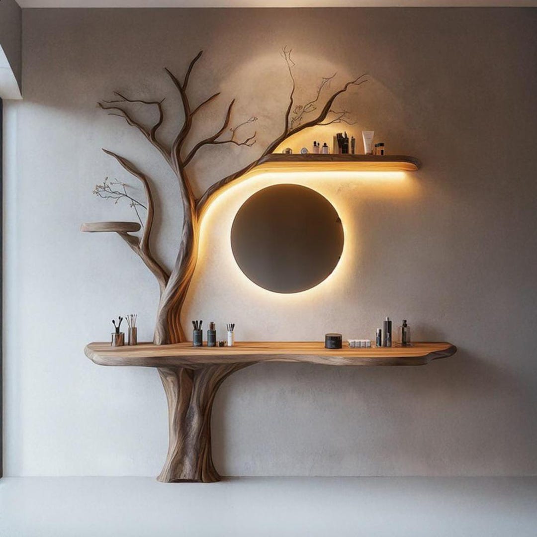 Rustic Solid Wood Tree Vanity Desk, Nature Inspired Console Table - Etsy