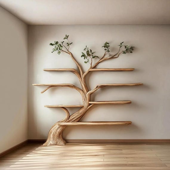 Tree Branch Bookshelf Wooden Bookcase Tree Bookshelves Mid Century Decor Gift For Her