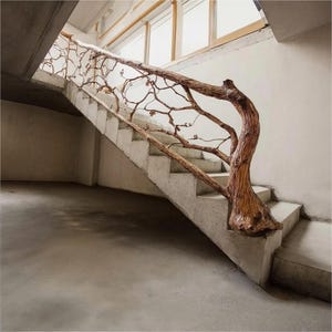 Benutzerdefinierte Ast Treppengeländer Rustikales Massivholz Geländer mit Blättern Live Edge Treppengeländer Bauernhaus Country Home Decor