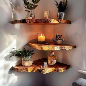 Corner rustic wooden shelf wood corner floating shelf live edge bookshelf decorations wall floating shelf home decor christmas gift