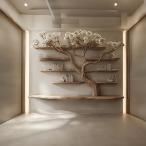 Custom Tree Bookshelf Rustic Wooden Book Tree Shelf Unique Wall-Mounted Bookcase Natural Wood Furniture Living Room Decor Gift